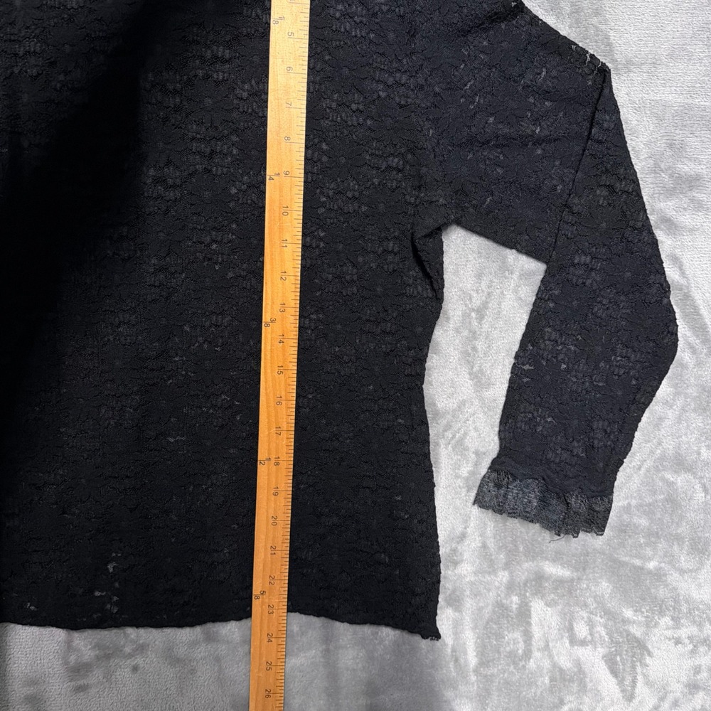 Sag Harbor Lace Shirt Womens L Black Stretch Long Sleeve Floral Sheer Whimsigoth - Picture 5 of 7